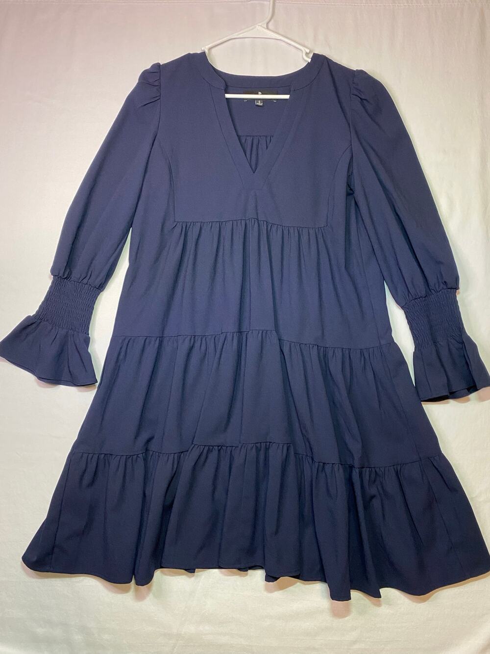 Pomander Place Women's S Navy Blue Crepe Kenzo Mini Dress Classic Flirty Casual